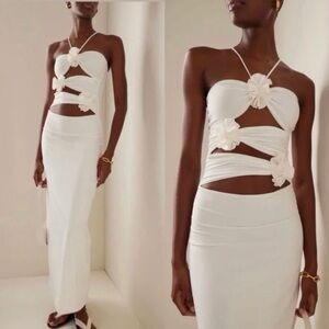 Maygel Coronel Veranera Off White Rosette Cutout Maxi Dress Bridal Resort - O/S